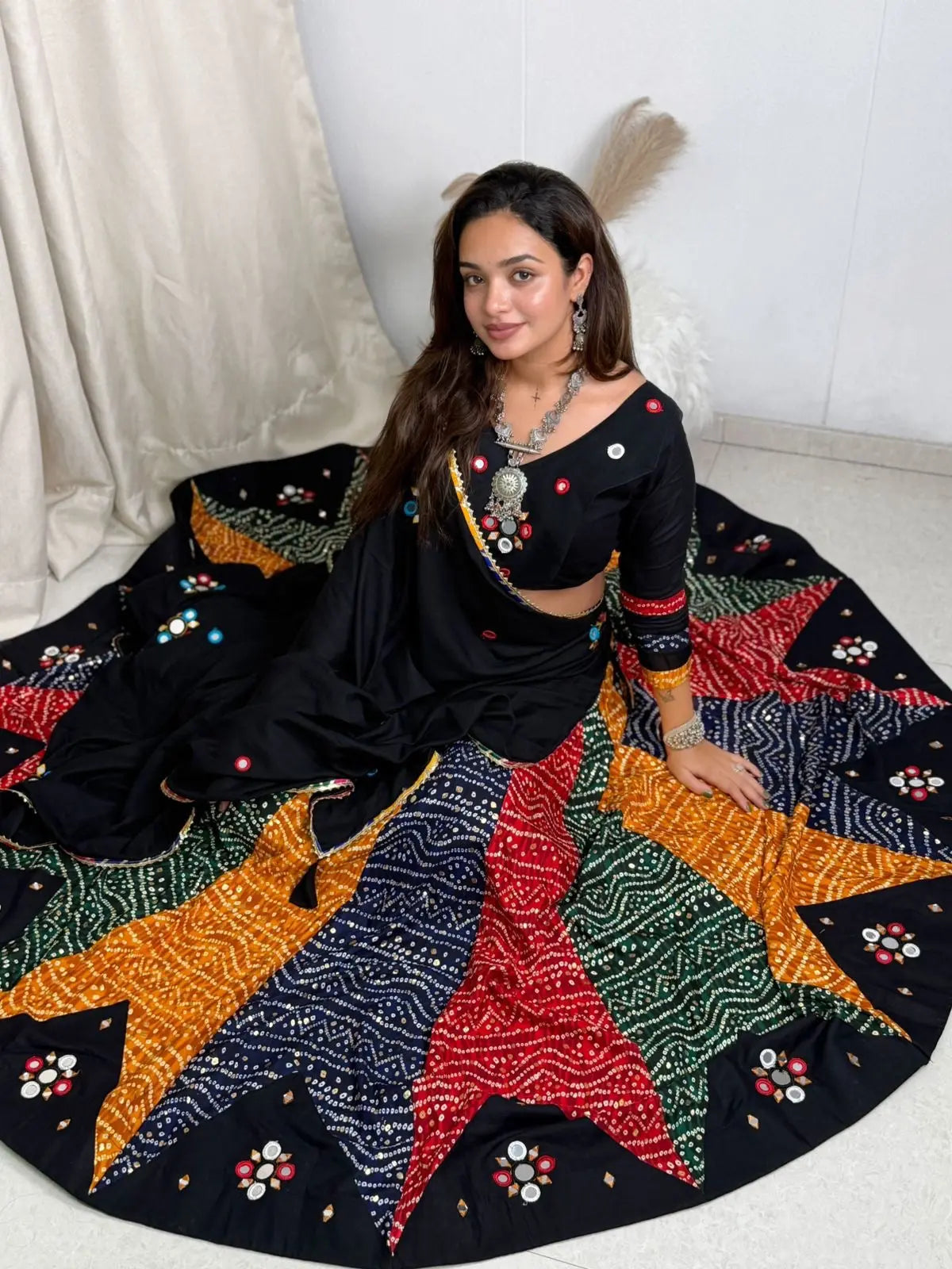 Pure Rayon Multicolor Bandhani Print Navratri Special Designer Chaniya Choli (Ready to Wear) Ethenika.com