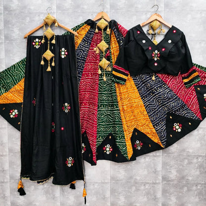 Pure Rayon Multicolor Bandhani Print Navratri Special Designer Chaniya Choli (Ready to Wear) Ethenika.com
