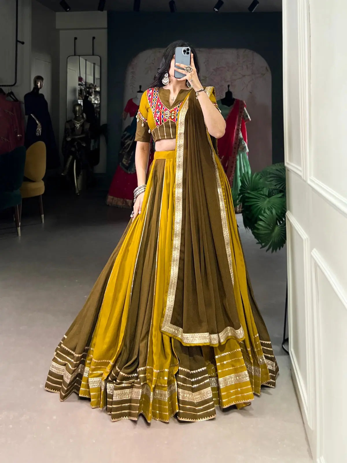 Pure Rayon Sequence Lace Gota Patti work Navratri Garba Special Chaniya Choli (Ready to Wear) Ethenika.com