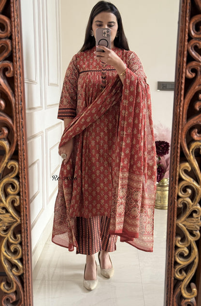 Pure Soft Cotton Summer Special Block Print work Kurti Pant Dupatta Set (Ready to Wear) - Premium  from Ethenika.com  - Just INR 2590! Shop now at Ethenika.com 