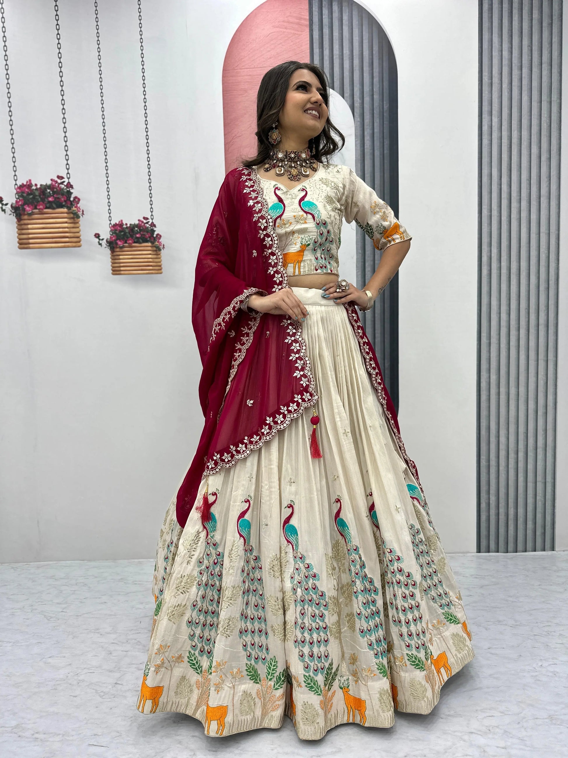 Pure Tissue Silk Thread Sequence work Lehenga Choli Ethenika.com