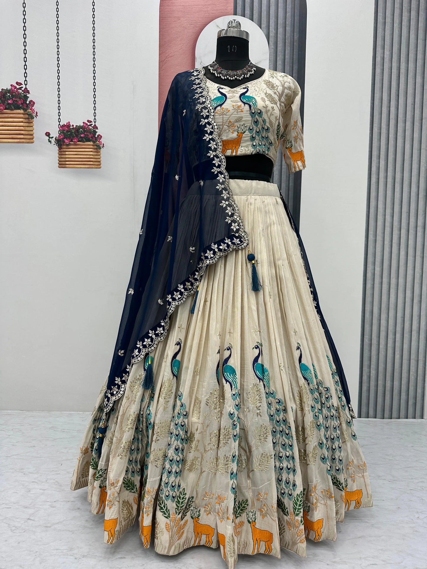 Pure Tissue Silk Thread Sequence work Lehenga Choli Ethenika.com