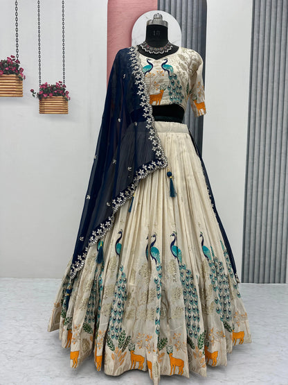 Pure Tissue Silk Thread Sequence work Lehenga Choli Ethenika.com
