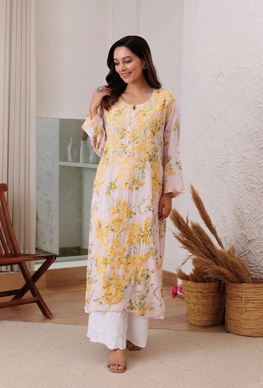 Rayon Chikankari Kurti Palazzo Set (Stitched) - Premium  from Ethenika.com  - Just INR 2190! Shop now at Ethenika.com 