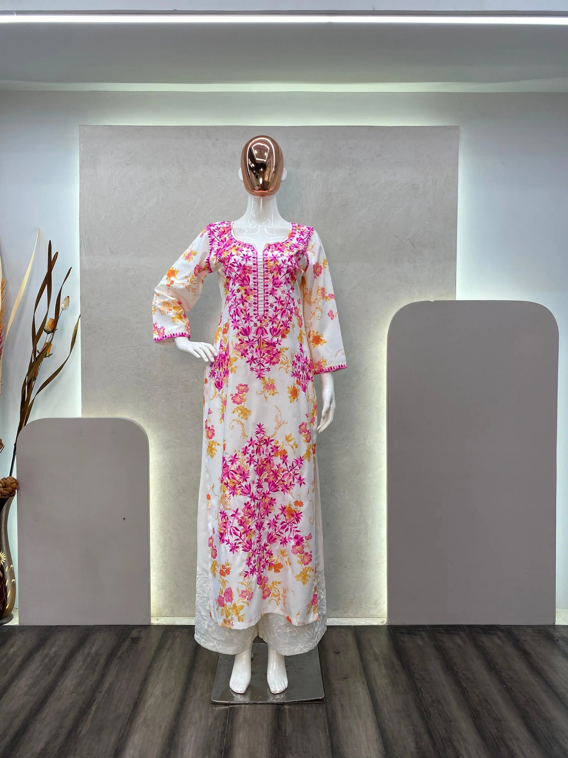 Rayon Chikankari Kurti Palazzo Set (Stitched) - Premium  from Ethenika.com  - Just INR 2190! Shop now at Ethenika.com 