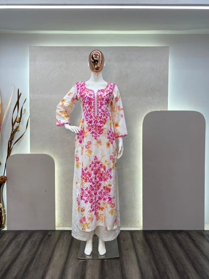 Rayon Chikankari Kurti Palazzo Set (Stitched) - Premium  from Ethenika.com  - Just INR 2190! Shop now at Ethenika.com 
