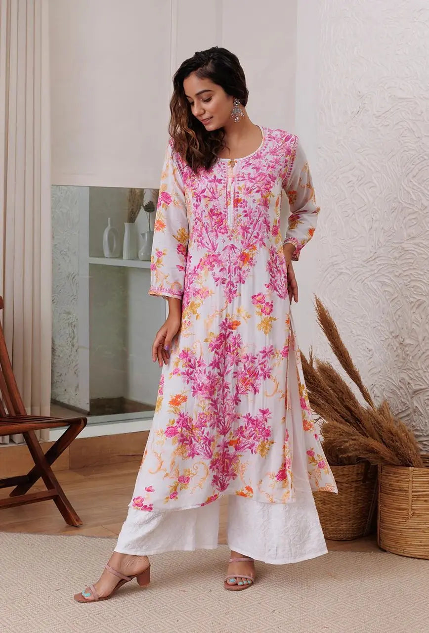 Rayon Chikankari Kurti Palazzo Set (Stitched) - Premium  from Ethenika.com  - Just INR 2190! Shop now at Ethenika.com 