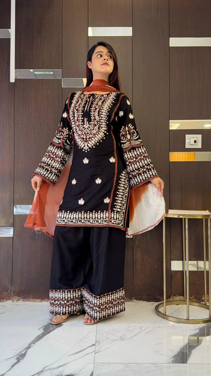 Rayon Cotton Embroidery Work Farshi Salwar Suit Ethenika.com