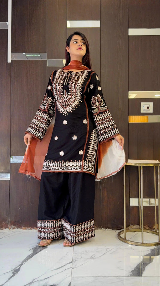 Rayon Cotton Embroidery Work Farshi Salwar Suit Ethenika.com