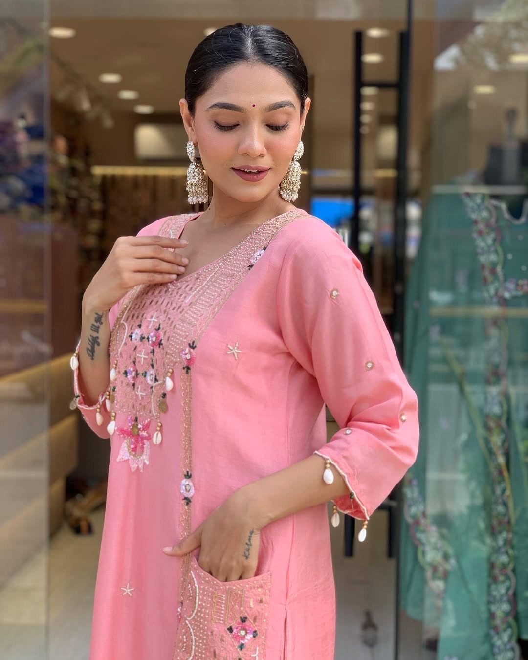 Roman Silk Original Kodi work with Hand Stone Thread Embroidery Work Summer Special Kurti Pant Dupatta Set (Fully Stitched) - Premium  from Ethenika.com  - Just INR 2990! Shop now at Ethenika.com 