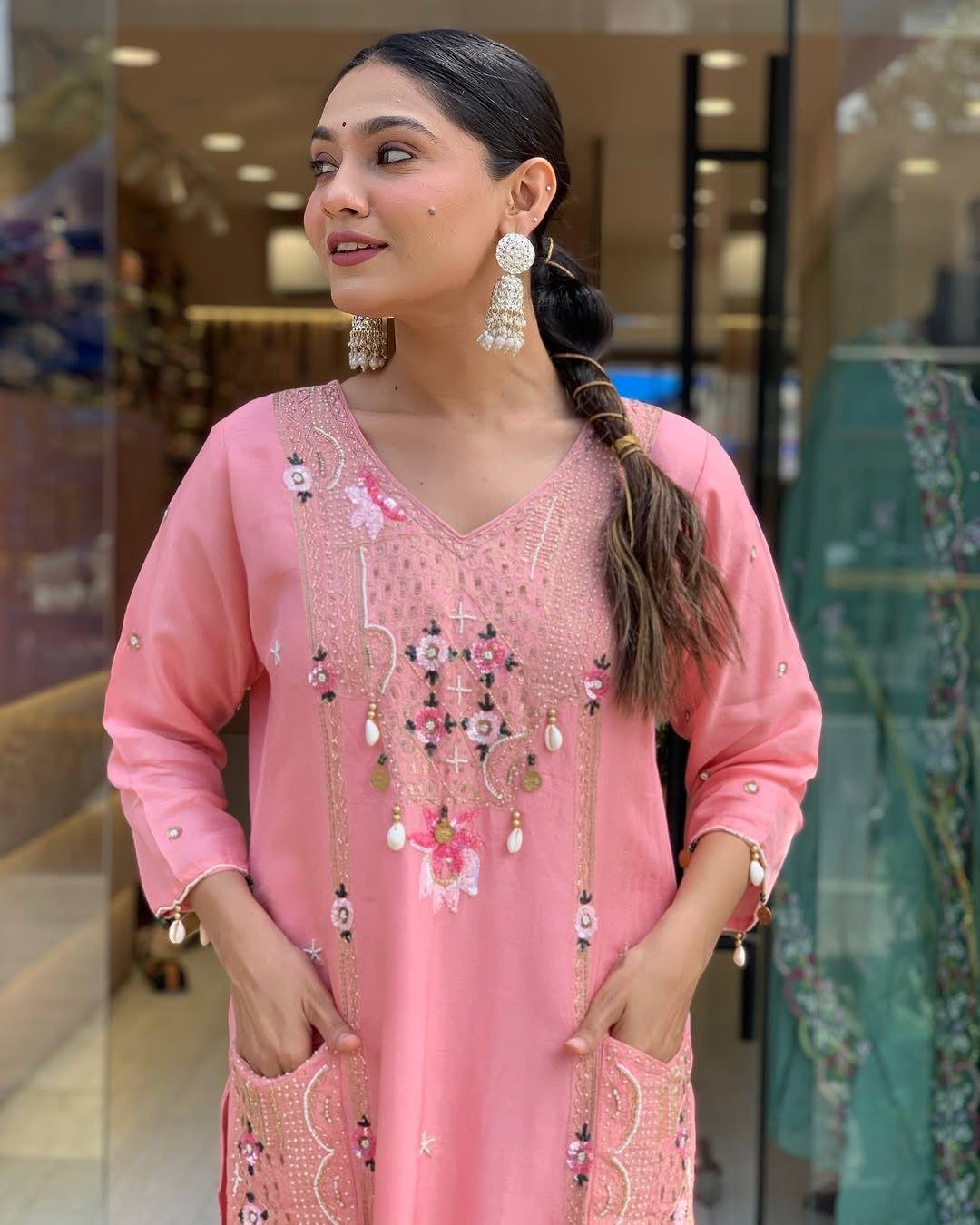 Roman Silk Original Kodi work with Hand Stone Thread Embroidery Work Summer Special Kurti Pant Dupatta Set (Fully Stitched) - Premium  from Ethenika.com  - Just INR 2990! Shop now at Ethenika.com 