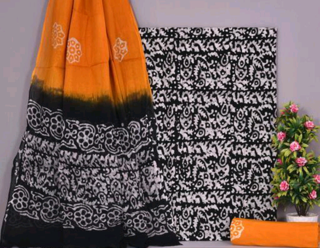 Cotton Hand Blocked Wax Batik Material (Unstitched) Ethenika.com 