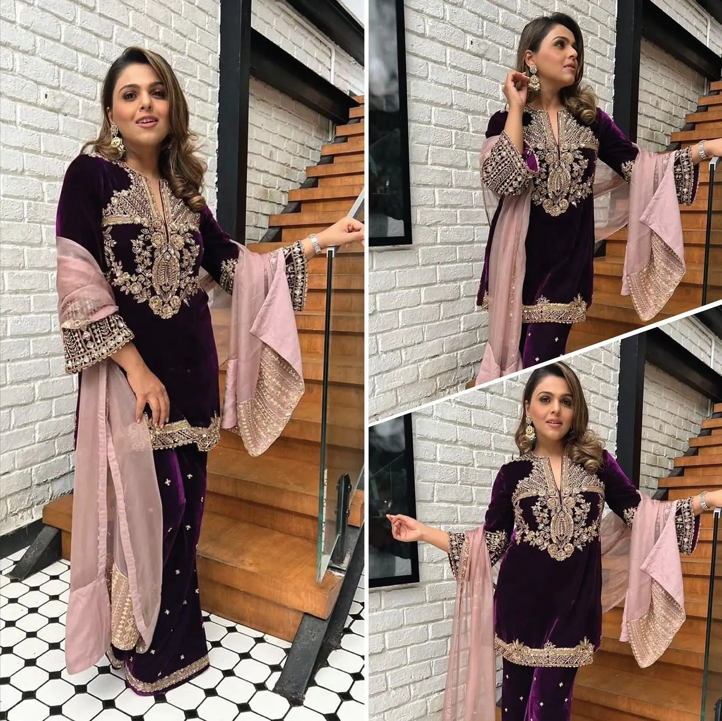 Sequence 5mm Embroidery Work Winter Special Designer Velvet Kurti Pant Dupatta Set (Ready To Wear) Ethenika.com