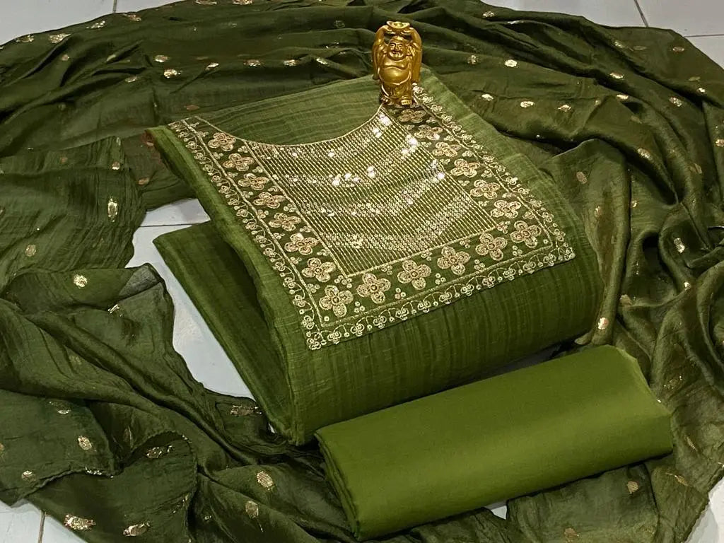 silk suit dress material Tussar Silk Dress Material in Orange and White