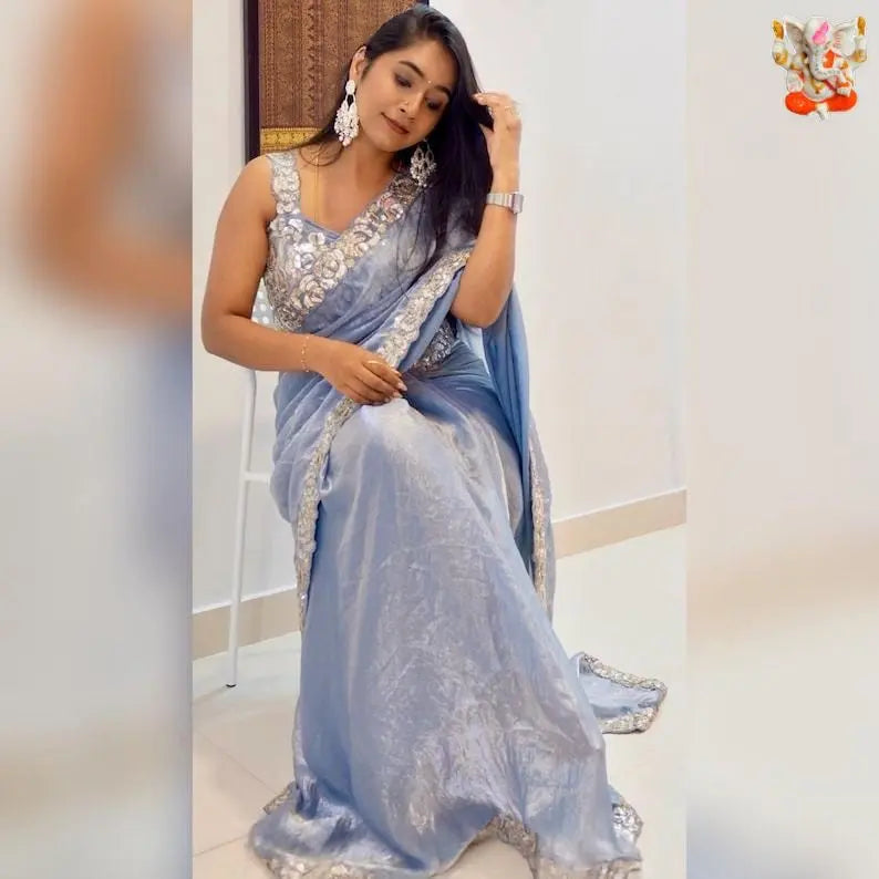 Soft Fendy Silk Sequence Coding Lace Work Party Wear Designer Saree Ethenika.com