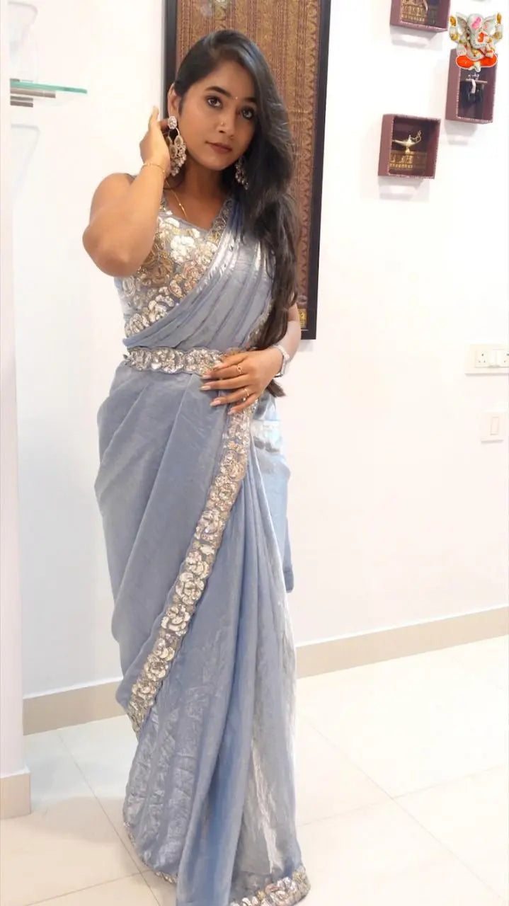 Soft Fendy Silk Sequence Coding Lace Work Party Wear Designer Saree Ethenika.com