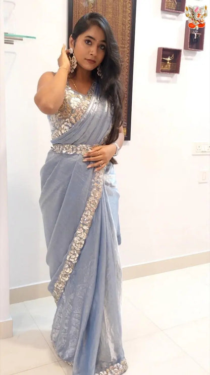 Soft Fendy Silk Sequence Coding Lace Work Party Wear Designer Saree Ethenika.com