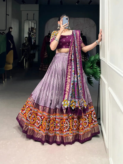 Tassar Silk Ikkat Print work Navratri Special Chaniya Choli (Ready To Wear) Ethenika.com