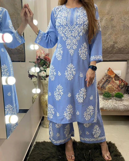 Chikankari work Kurti Palazzo Set (Ready to Wear) - Premium  from Ethenika.com  - Just INR 1890! Shop now at Ethenika.com 