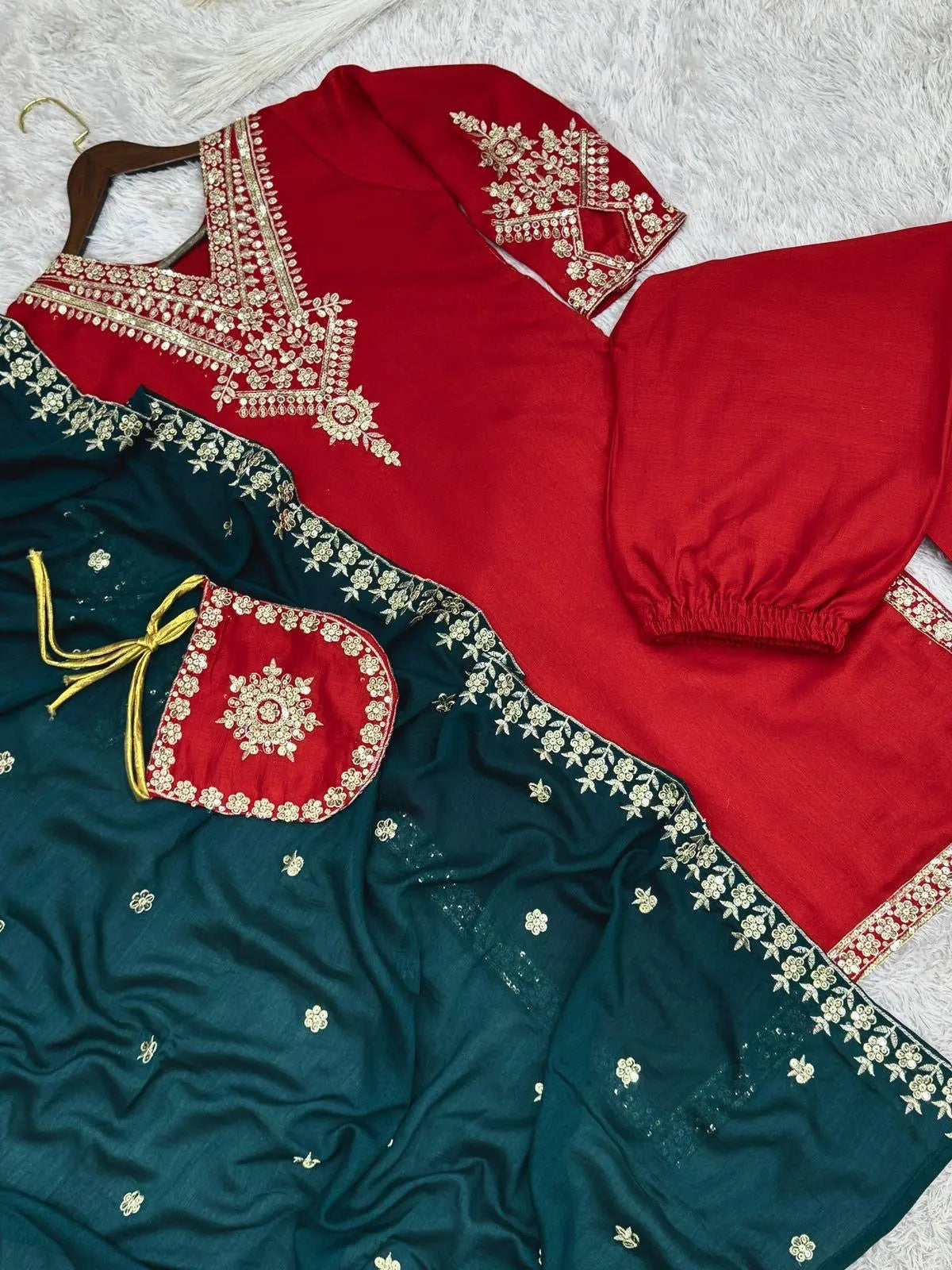 Vachitra Silk Fancy Embroidery Work Designer Kurti Pant Dupatta Set (Ready To Wear) Ethenika.com