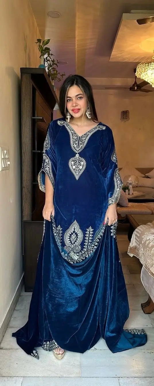 Viscos Seuqence Embroidery Work Designer Velvet Kurti Pant Dupatta Set (Ready to Wear) Ethenika.com