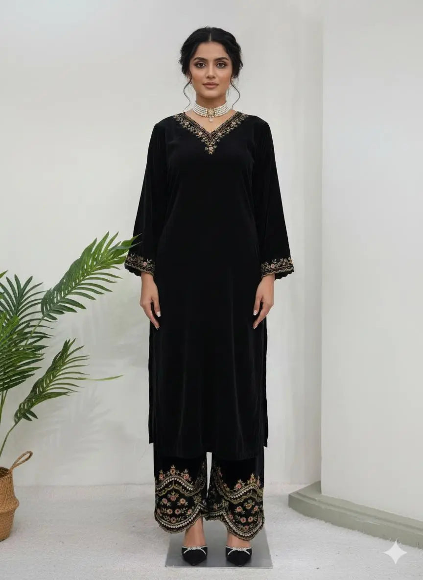 Viscose Velvet Black Beauty Velvet Straight Fit Kurti Pant (Ready to Wear) Ethenika.com