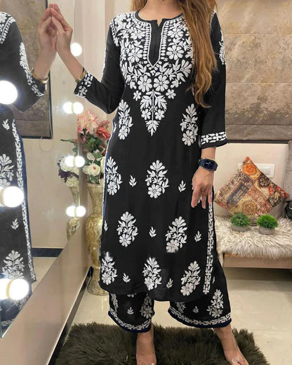 Chikankari work Kurti Palazzo Set (Ready to Wear) - Premium  from Ethenika.com  - Just INR 1890! Shop now at Ethenika.com 
