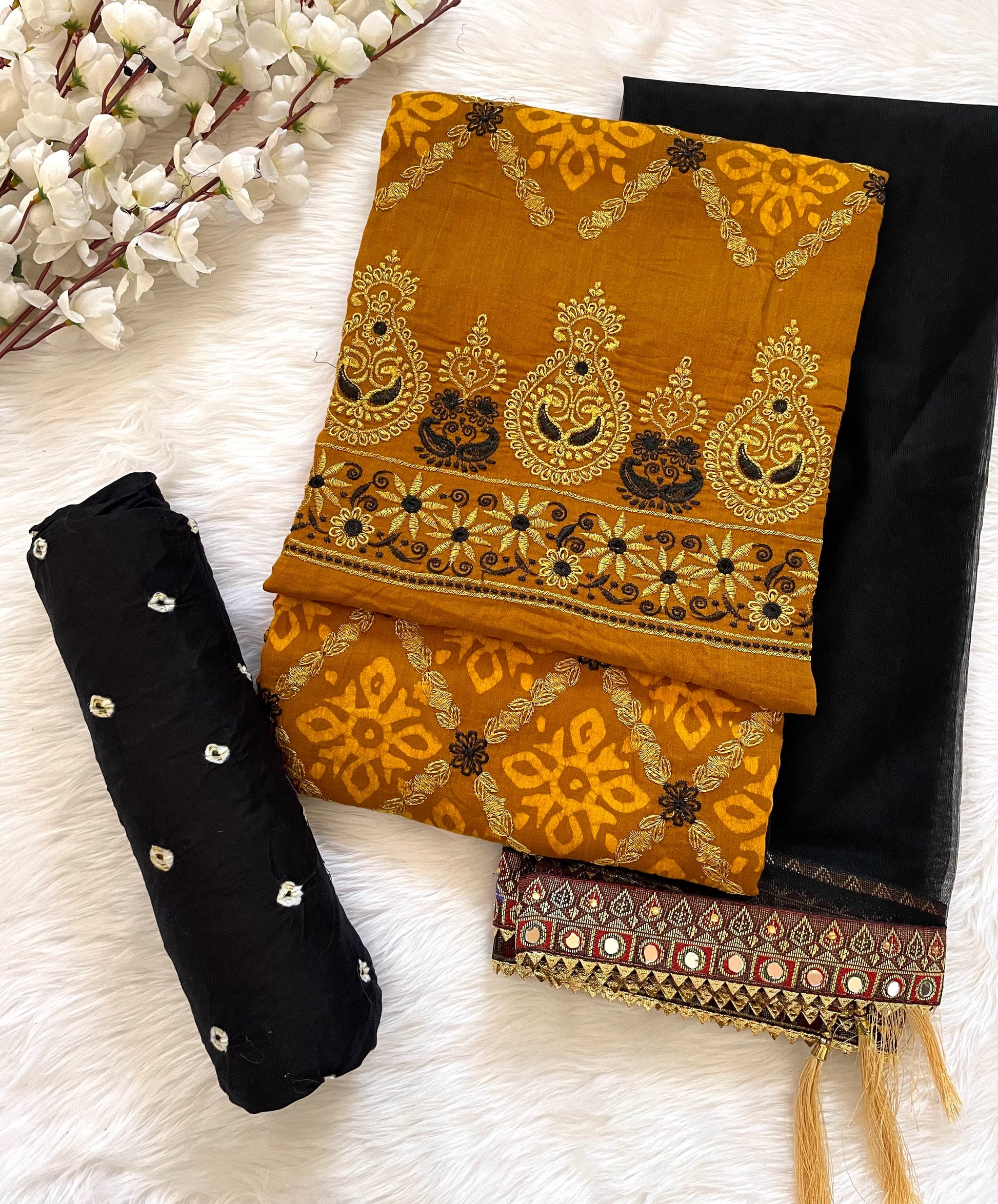 Soft Cotton Thread Embroidery with Block print work Bandhani Material (Unstitched) - Premium  from Ethenika.com  - Just INR 0! Shop now at Ethenika.com 