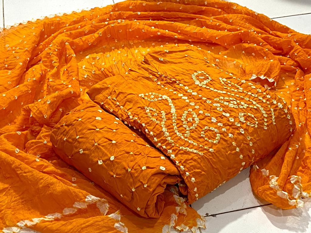 Cotton Satin Self Colour Kutchi Bandhani Material Ethenika.com 