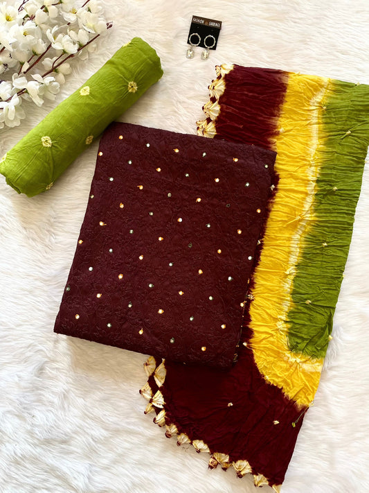 Mirror Work Bandhani Salwar Material Ethenika.com