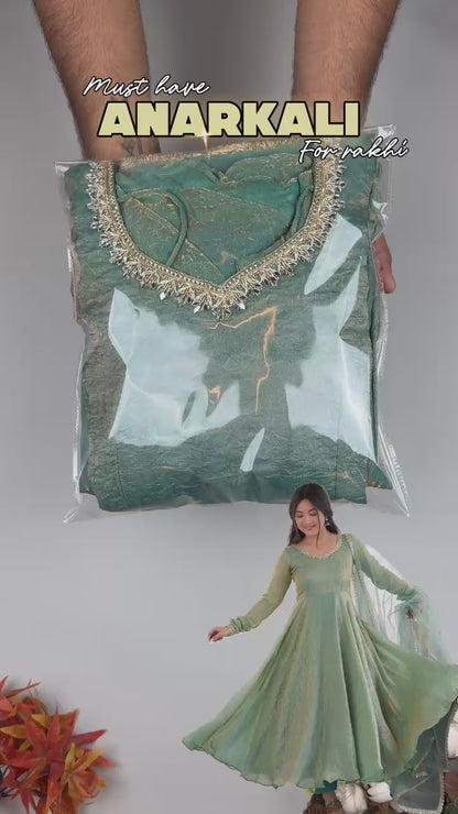 Fendi Silk Mirror Lace Anarkali Gown Set with Dupatta – Rakhi Special