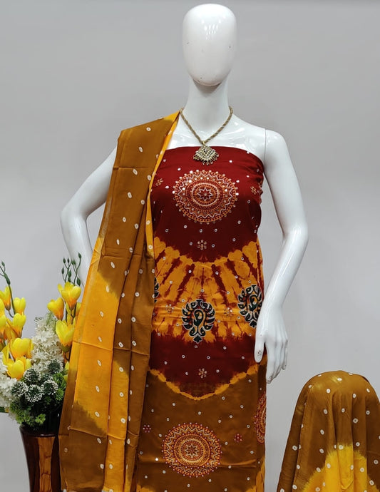 Mirror Thread work Original Hand Made Kutchi Bandhani Material (Unstitched) - Premium  from Ethenika.com - Just INR 1690! Shop now at Ethenika.com 