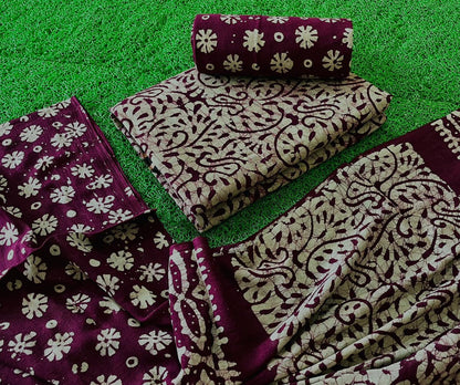 Cotton Hand Blocked Wax Batik Dress Material (Unstitched) Ethenika.com 